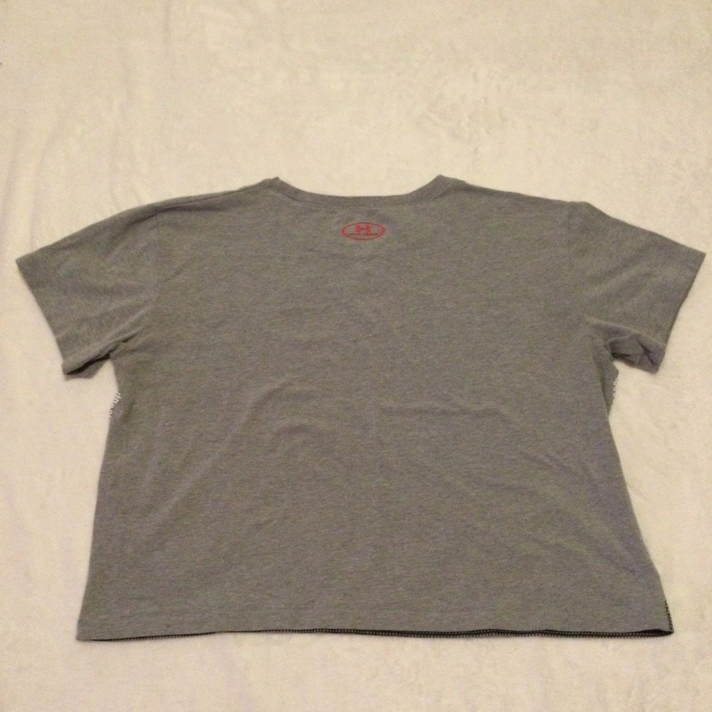 Under Armour T-Shirt Girls YLG Large Grey Pink HeatGear Loose Fit Athletic Tee - Picture 5 of 6